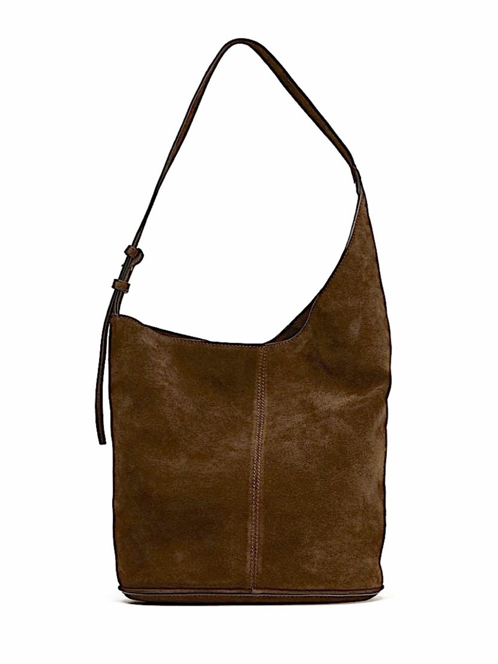Zara Dark Brown Suede Asymmetric Bucket Bag w/ Pouch NWT